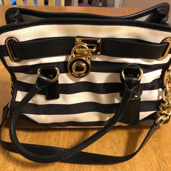 Michael Kors Hamilton Striped Satchel Top Handle And Shoulder Bag - Picture 5 of 7
